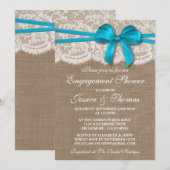 Blue Bow Rustic Burlap & Lace Verloving Shower Kaart (Voorkant / Achterkant)