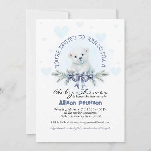 Blue Bow Schattige Beren welp Winter Boy Baby show Kaart (Voorkant)