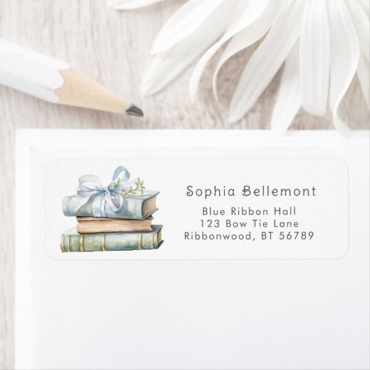 Blue bow schattige waterverf boeken Terug Adres Etiket (Insitu)