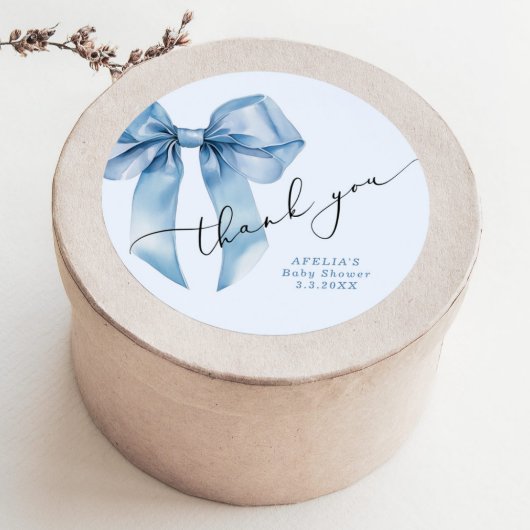 Blue Bow script Oh boy Baby shower Bedankt Ronde Sticker