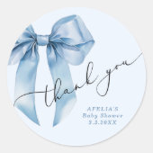 Blue Bow script Oh boy Baby shower Bedankt Ronde Sticker (Voorkant)