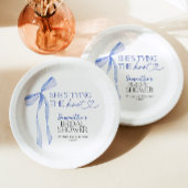 Blue Bow Shes binden van de knoop Vrijgezellenfees Papieren Bordje