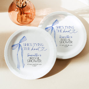 Blue Bow Shes binden van de knoop Vrijgezellenfees Papieren Bordje