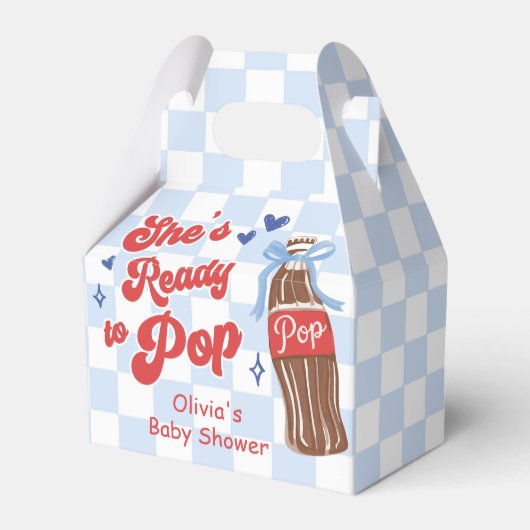 Blue Bow She's Ready to Pop Baby Shower Bedankdoosjes (Voorkant Zijde)