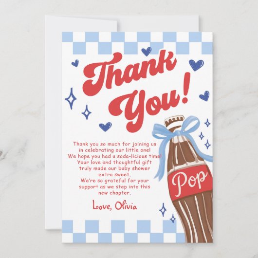 Blue Bow She's Ready to Pop Baby Shower Bedankkaart (Voorkant)
