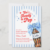 Blue Bow She's Ready to Pop Baby Shower Invitation Kaart (Voorkant)