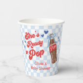 Blue Bow She's Ready to Pop Baby Shower Papieren Bekers (Voorkant)