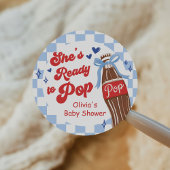 Blue Bow She's Ready to Pop Baby Shower Ronde Sticker