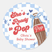 Blue Bow She's Ready to Pop Baby Shower Ronde Sticker (Voorkant)