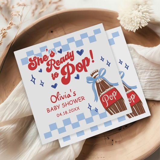 Blue Bow She's Ready to Pop Baby Shower Servet