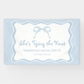 Blue Bow Shes Tying the Knot Bachelorette Party Spandoek (Horizontaal)