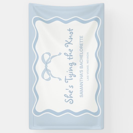 Blue Bow Shes Tying the Knot Bachelorette Party Spandoek (Verticaal)