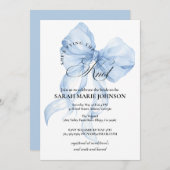 Blue Bow She's tying the knot Bridal Shower Kaart (Voorkant / Achterkant)
