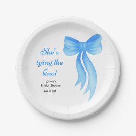 Blue Bow She's Tying the Knot Bridal Shower Papieren Bordje