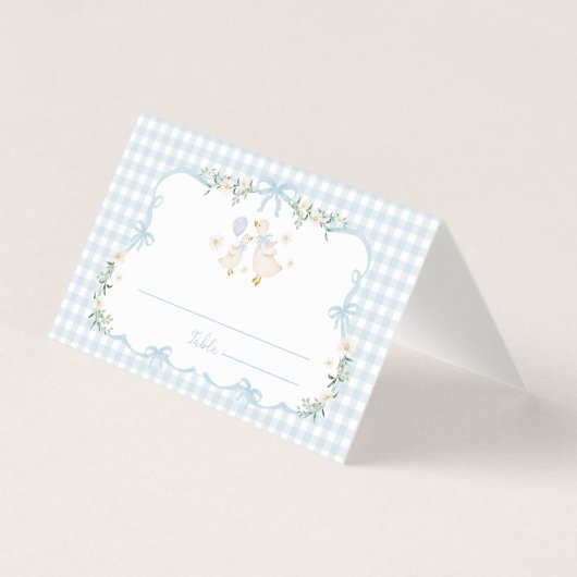 Blue Bow Silly Goose Boy Baby Shower Place Cards Kaart (Voorkant)