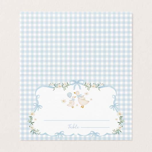 Blue Bow Silly Goose Boy Baby Shower Place Cards Kaart (Buitenkant ongevouwen)
