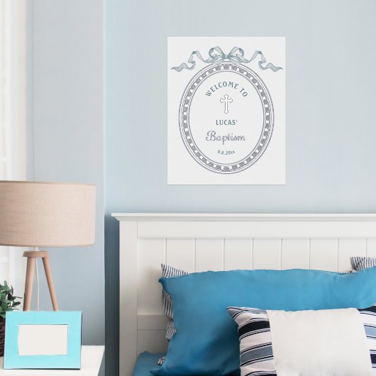 Blue Bow Silver Grieks Lijst Doop Folie Poster (Insitu (Slaapkamer))