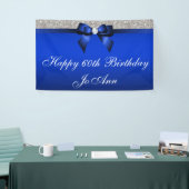 Blue Bow Silver Sequins persoonlijke verjaardag Spandoek (Beurs)