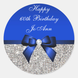 Blue Bow Silver Sequins Verjaardag Ronde Sticker