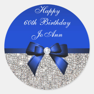Blue Bow Silver Sequins Verjaardag Ronde Sticker