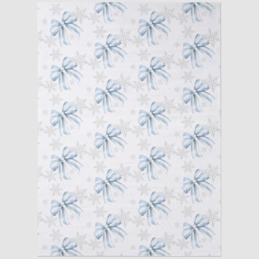 Blue Bow Silver Snowflake Winter Theme Tissuepapier (Voorkant)