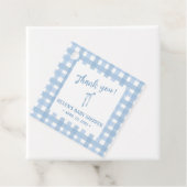 Blue bow simple boys baby shower bedankjes labels (In situ)