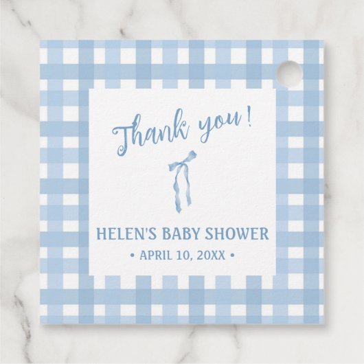Blue bow simple boys baby shower bedankjes labels (Achterkant)