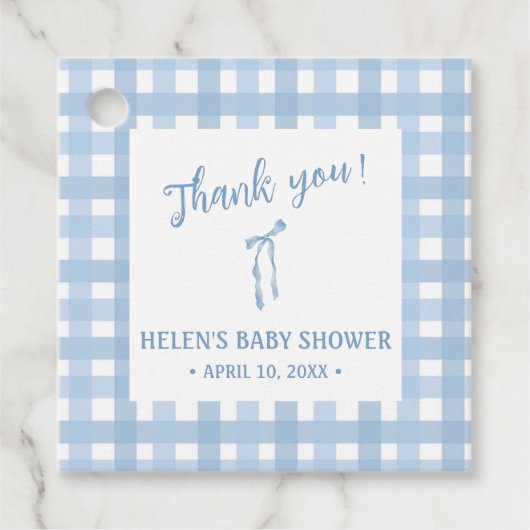 Blue bow simple boys baby shower bedankjes labels (Voorkant)