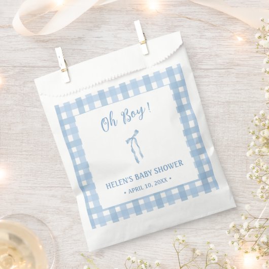 Blue bow simple plaid boys baby shower bedankzakje (Geknipt)