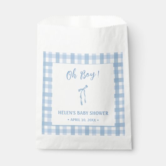 Blue bow simple plaid boys baby shower bedankzakje (Voorkant)