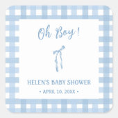Blue bow simple plaid boys baby shower vierkante sticker (Voorkant)