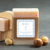 Blue bow simple plaid boys baby shower vierkante sticker