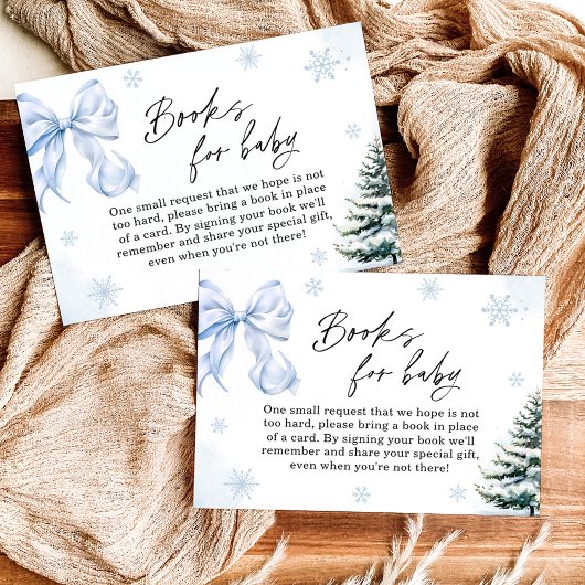 Blue Bow Snowflake Baby Shower Books for Baby Card Kaart