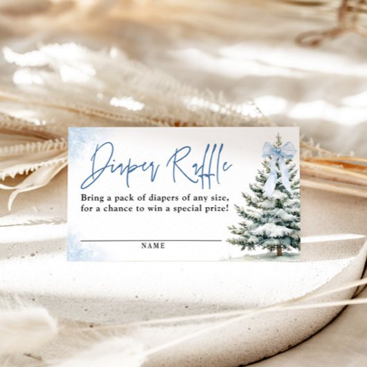 Blue Bow Snowflake Baby Shower Diaper Raffle Card Informatiekaartje