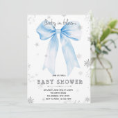 Blue Bow snowflake invitation Kaart (Staand voorkant)