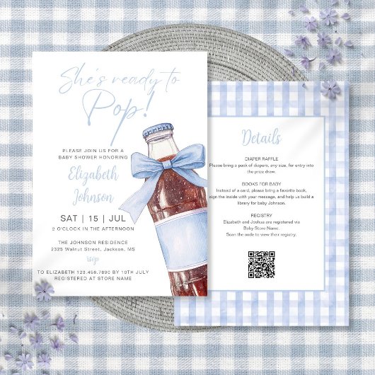 Blue Bow Soda Bottle Baby Shower All In One Kaart