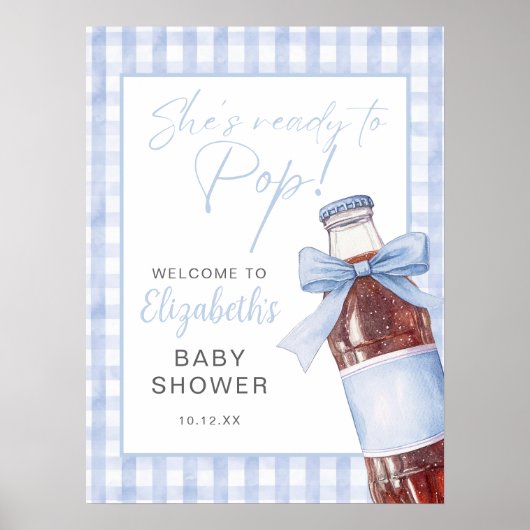 Blue Bow Soda Bottle Baby Shower Welcome Sign Poster (Voorkant)