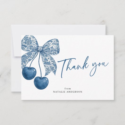 Blue Bow Something Blue Theme Bridal Shower Bedankkaart (Voorkant)