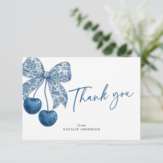 Blue Bow Something Blue Theme Bridal Shower Bedankkaart (Staand voorkant)