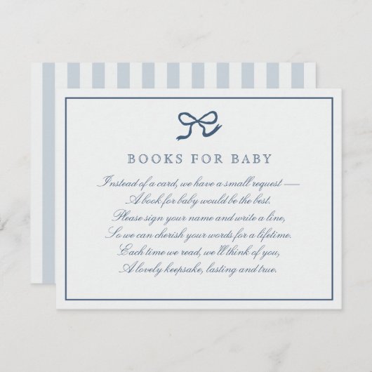 Blue Bow & Stripes Boeken voor baby Enclosure Kaar Kaart (Voorkant / Achterkant)
