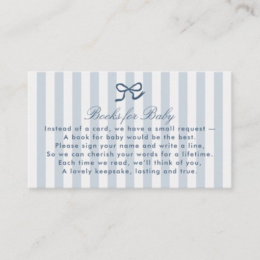 Blue Bow & Stripes Boeken voor baby Enclosure Kaar Visitekaartje (Voorkant)
