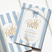 Blue Bow Stripes Elegant Baby Shower Kaart