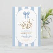 Blue Bow Stripes Elegant Baby Shower Kaart (Staand voorkant)