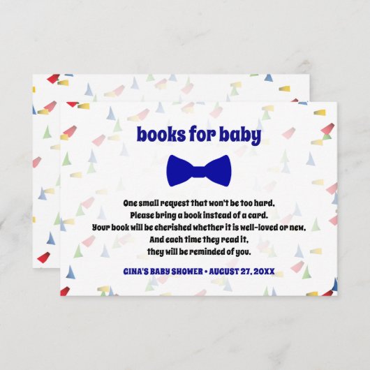Blue Bow Stropdas Baby Boy Shower Book Request Kaa Informatiekaartje (Voorkant / Achterkant)