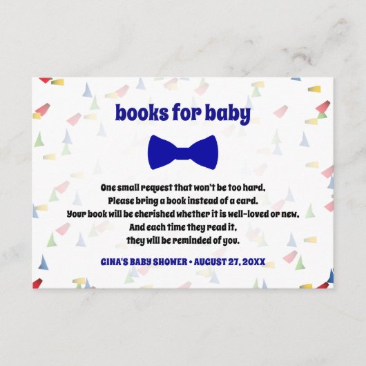 Blue Bow Stropdas Baby Boy Shower Book Request Kaa Informatiekaartje (Voorkant)
