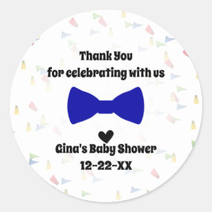 Blue Bow Stropdas Baby Boy Shower Favor Ronde Sticker