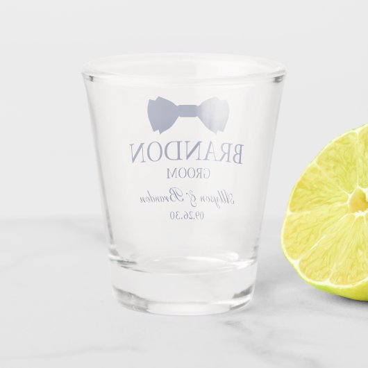 Blue Bow Stropdas bruidegom Shot Glas (Achterkant)