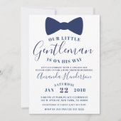 Blue Bow Stropdas Gentleman Baby shower Invitation Kaart (Voorkant)