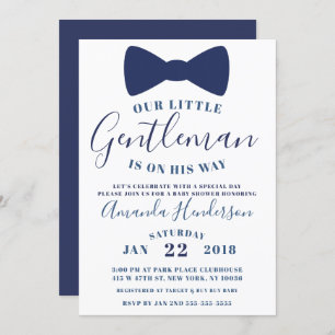Blue Bow Stropdas Gentleman Baby shower Invitation Kaart