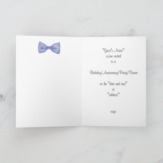 Blue Bow Stropdas Invitation Kaart (Binnen)
